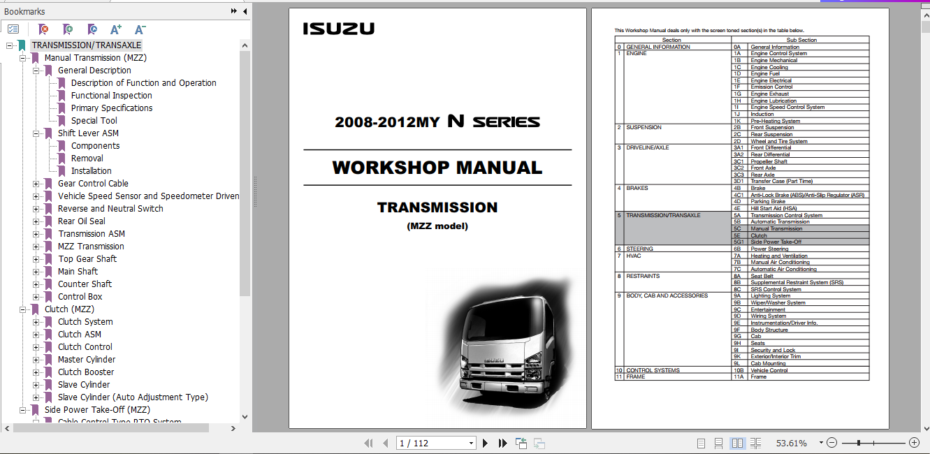 Isuzu 2008 2012MY N Series Workshop Manual Transmission MZZ model LGMZZ WE 0871 7th EN 1