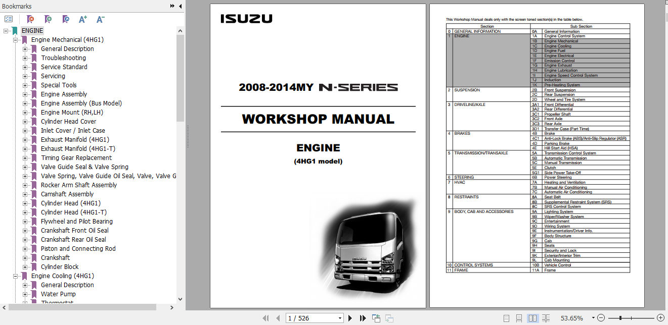 Isuzu 2008 2014MY N Series Workshop Manual Engine 4HG1 model LG4HG WE 0871 9th EN 1