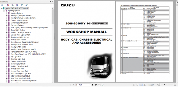 Isuzu 2008 2016MY N Series Workshop Manual Body Cab Chaassis Electrical and Accessories LGCEL WE 0871 13th EN 1