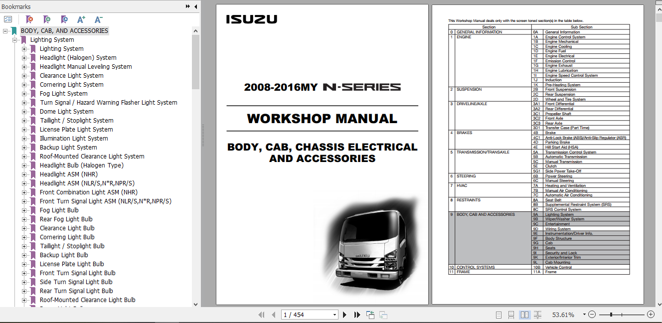 Isuzu 2008 2016MY N Series Workshop Manual Body Cab Chaassis Electrical and Accessories LGCEL WE 0871 13th EN 1