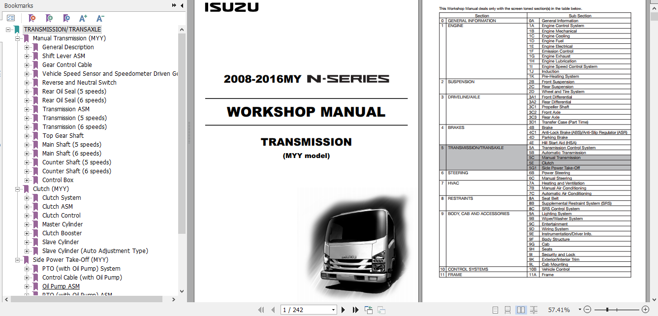 Isuzu 2008 2016MY N Series Workshop Manual Transmission MYY model LGMYY WE 0871 10th EN 1