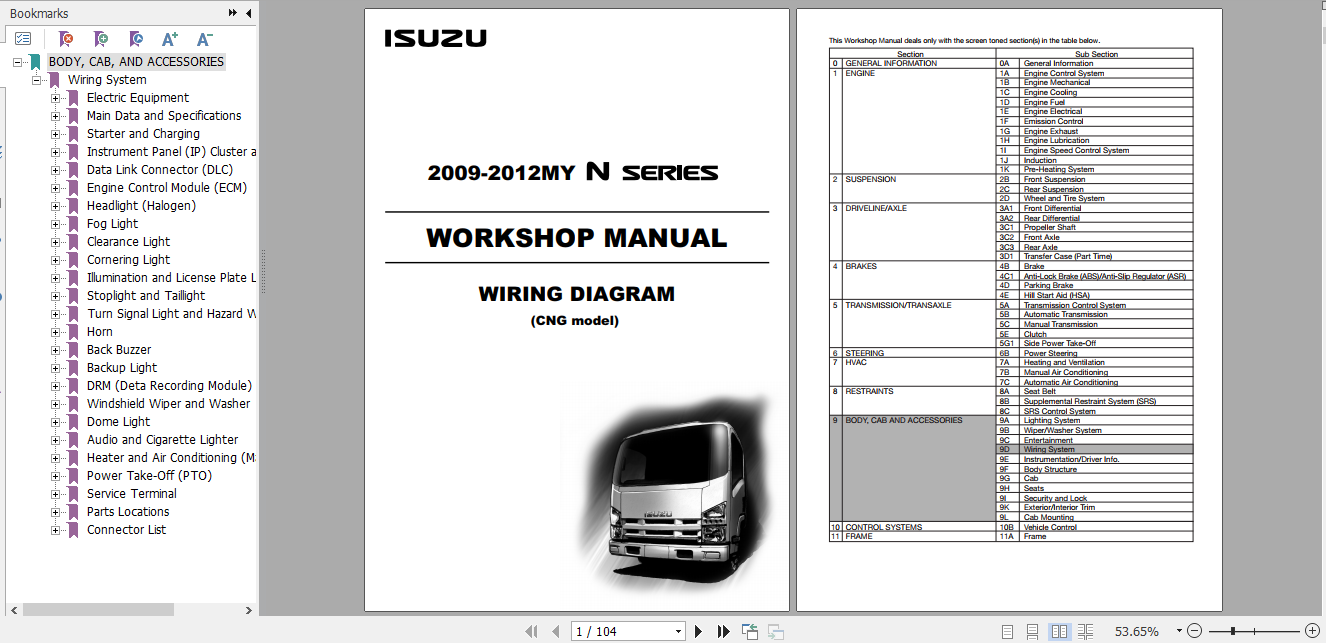 Isuzu 2009 2012MY N Series Workshop Manual Wiring Diagram CNG model LGWIR WE 0981CNG 2nd EN 1