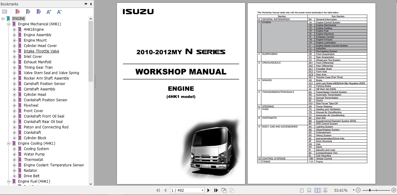 Isuzu 2010 2012MY N Series Workshop Manual Engine 4HK1 model LG4HK WE 1001 5th EN 1