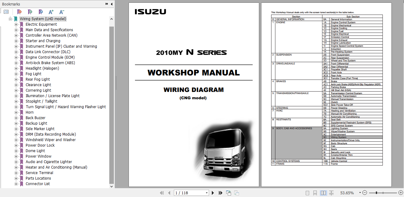 Isuzu 2010MY N Series Workshop Manual Wiring Diagram CNG model LGWIRCNG WE 1001LH 1st EN 1