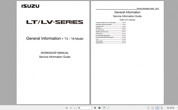Isuzu LT LV Series 2013 2018 Model EURO IV Workshop Manual EN 2