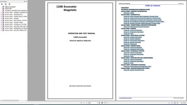 John Deere 120D Excavator Diagnostic Operation and Test Technical Manual TM10736 18d5054424ca3100a