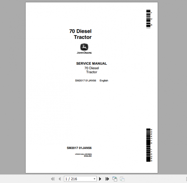 John Deere Diesel Tractor 70 Service Manual SM2017 1