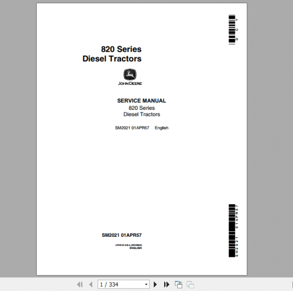 John Deere Diesel Tractor 820 830 80 Series Service Manual SM2021 1
