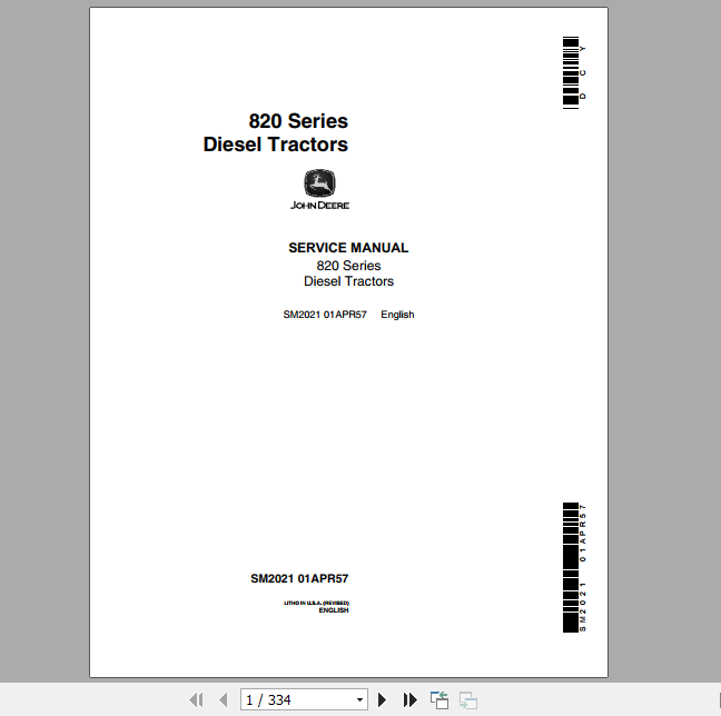 John Deere Diesel Tractor 820 830 80 Series Service Manual SM2021 1
