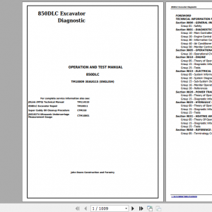 John Deere Excavator 850DLC Diagnostic Operation and Test Service Manual TM10009 1