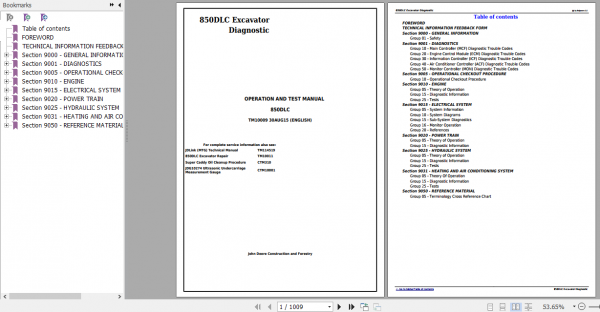 John Deere Excavator 850DLC Diagnostic Operation and Test Service Manual TM10009 1