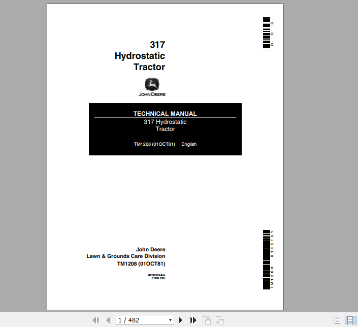 John Deere Hydrostatic Tractor 317 Technical Manual TM1208 1