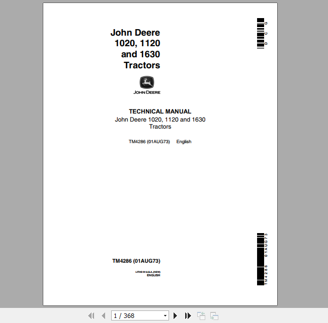John Deere Tractors 1020 1120 1630 Technical Manual TM4286 1