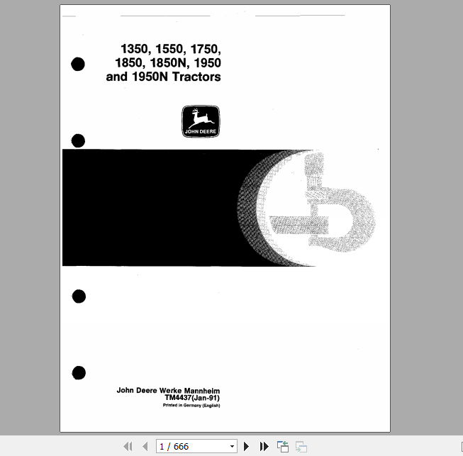 John Deere Tractors 1350 1550 1750 1850 1850N 1950 1950N Technical Service Manual TM4437 1