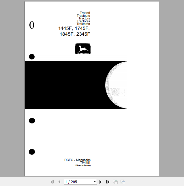 John Deere Tractors 1445F 1745F 1845F 2345F Technical Service Manual TM4481 1