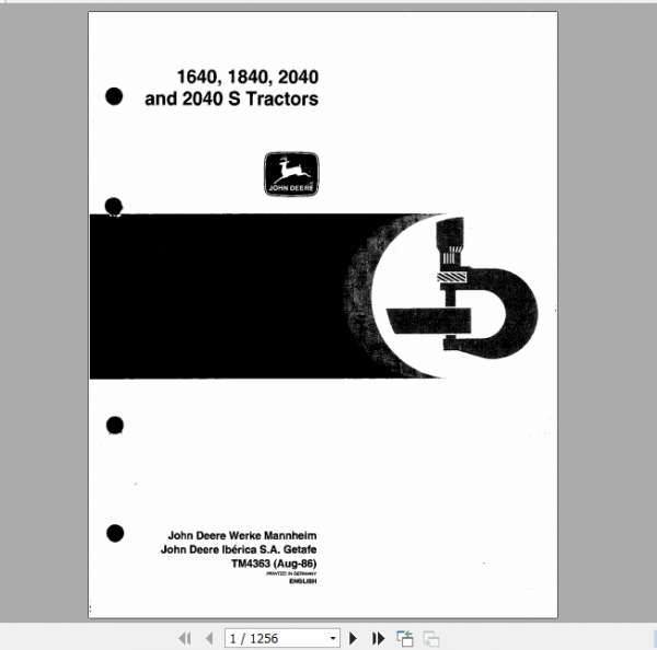 John Deere Tractors 1640 1840 2040 2040S Technical Service Manual TM4363 1