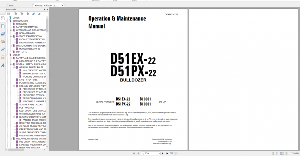 Komatsu Bulldozer D51EX 22 D51PX 22 Operation Maintenance Manual CEAM018702 2008
