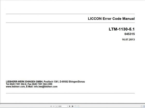 Liebher Mobile Crane LTM 1130 51 Service Part Manual 4
