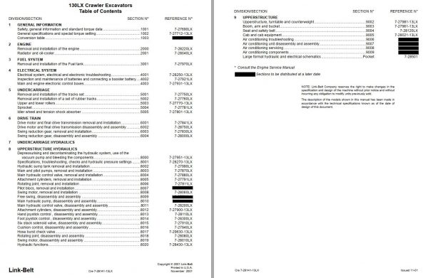 Link Belt Excavator 130 LX Schematics Operators Parts Service Manual 4 1