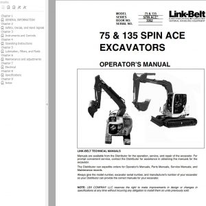 Link Belt Excavator 135 SPIN ACE MSR Schematics Operators Service Manual 1