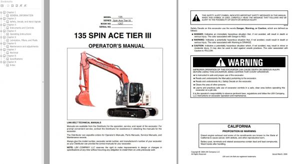 Link Belt Excavator 135 SPIN ACE MSR Tier 3 Schematics Operation Service Manual 1 1