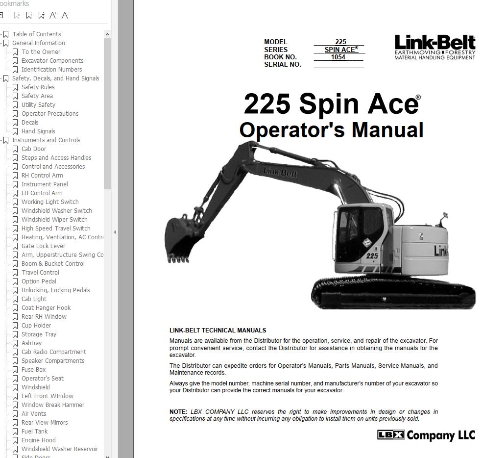 Link Belt Excavator 225 SPIN ACE MSR Schematics Operation Service Manual 3