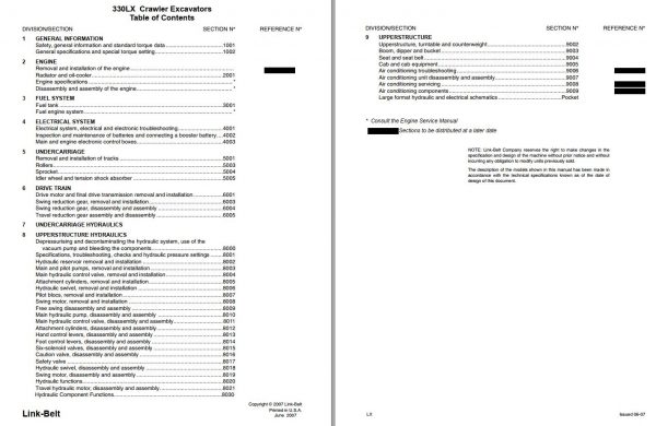Link Belt Excavator 330 LX EX Tier 3 Schematics Operators Parts Service Manual 1