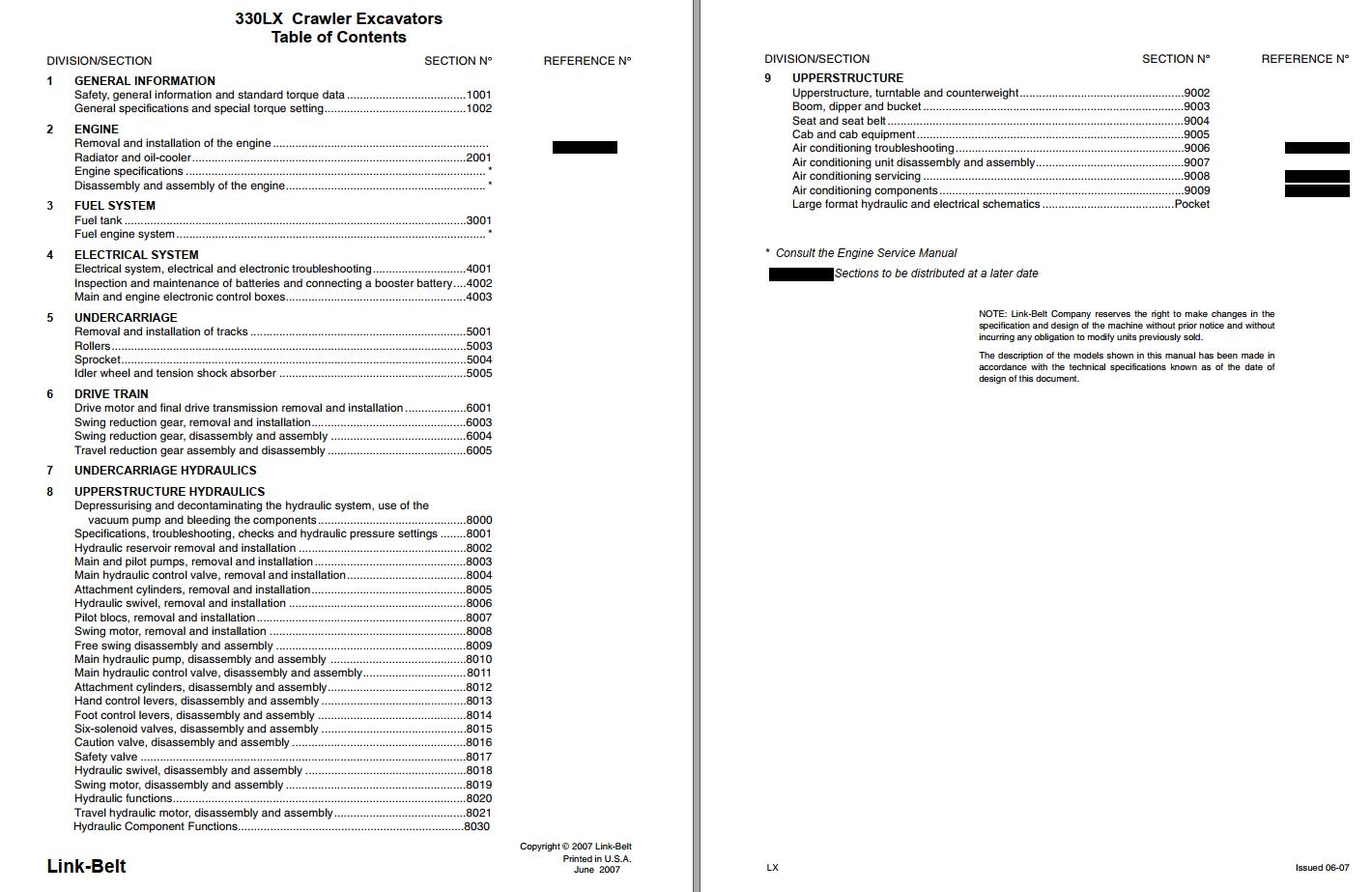 Link Belt Excavator 330 LX EX Tier 3 Schematics Operators Parts Service Manual 1