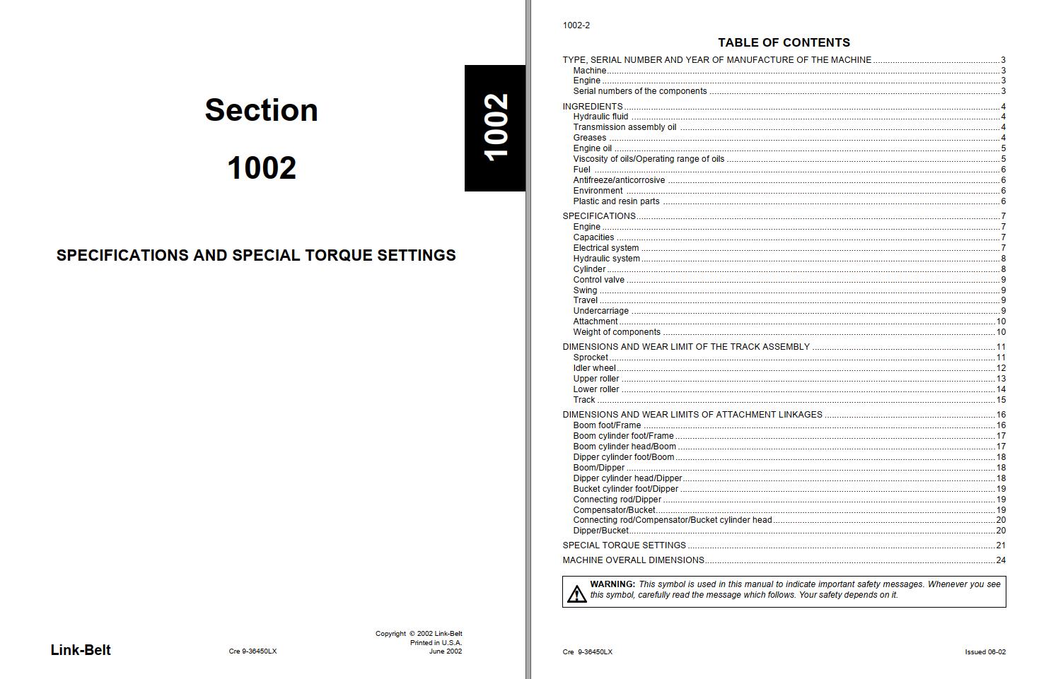 Link Belt Excavator 370 LX RB FC Service Manual 1