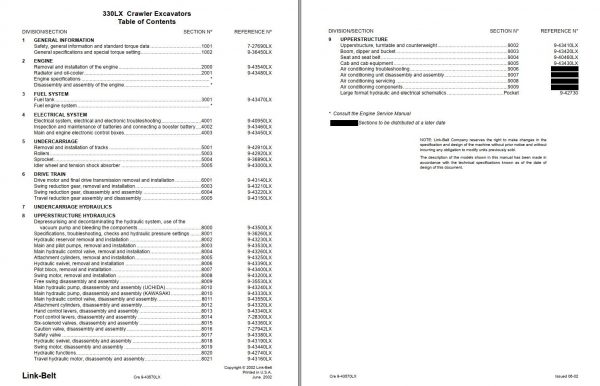 Link Belt Excavator 370 LX TL FC Electrical Schematic Hydraulic Schematic Service Manual 3