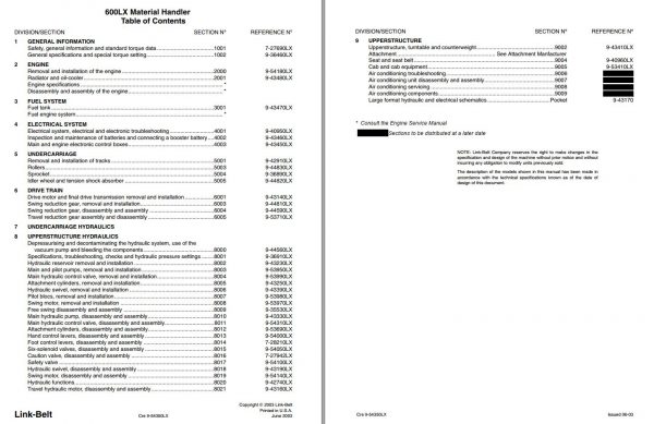 Link Belt Excavator 600 LX MH Electrical Hydraulic Schematics and Service Manual 3