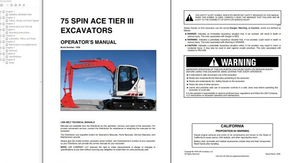 Link Belt Excavator 75 SPIN ACE MSR Tier 3 Schematics Operation Service Manual 2 1