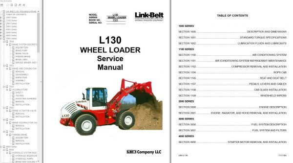 Link Belt Wheel Loader L130 Electrical Schematic Hydraulic Schematic Service Manual 1 1
