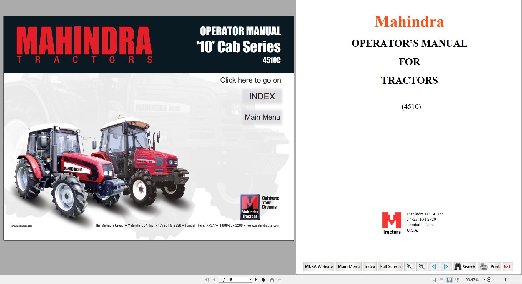 Mahindra Tractor 10 Cab Series 4510C Operators Manual 1451 940 001 0 2005 1