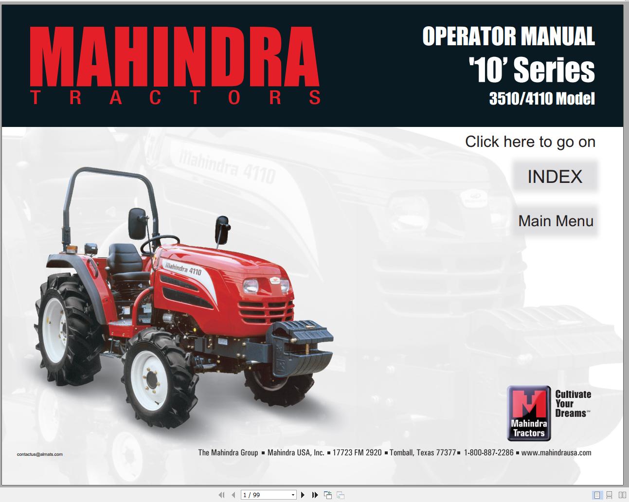Mahindra Tractor 10 Series 3510 4110 Operators Manual 1320 912 002 0 2005 1