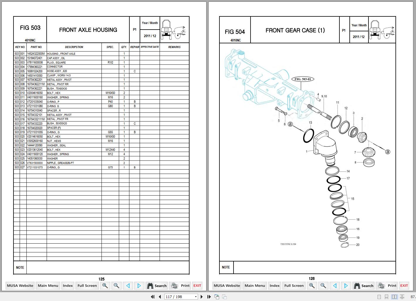 Mahindra Tractor 10 Series 4010 Gear Parts Catalogue 12669400020 2011