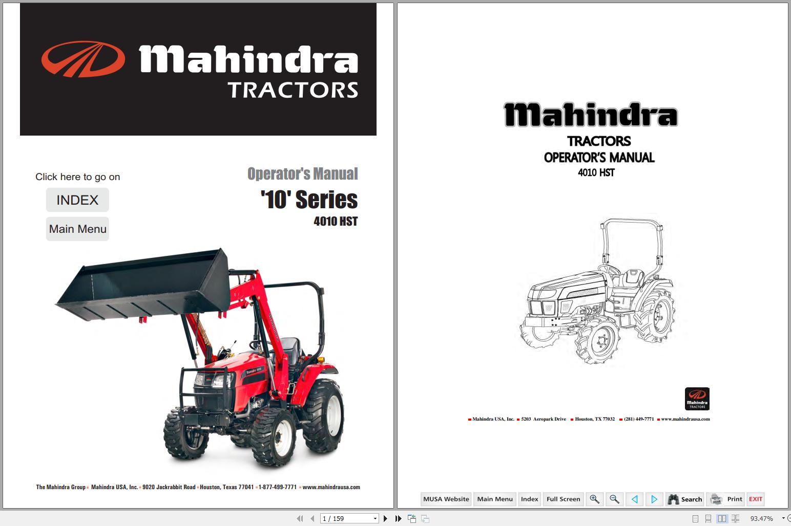 Mahindra Tractor 10 Series 4010 HST Operators Manual 1