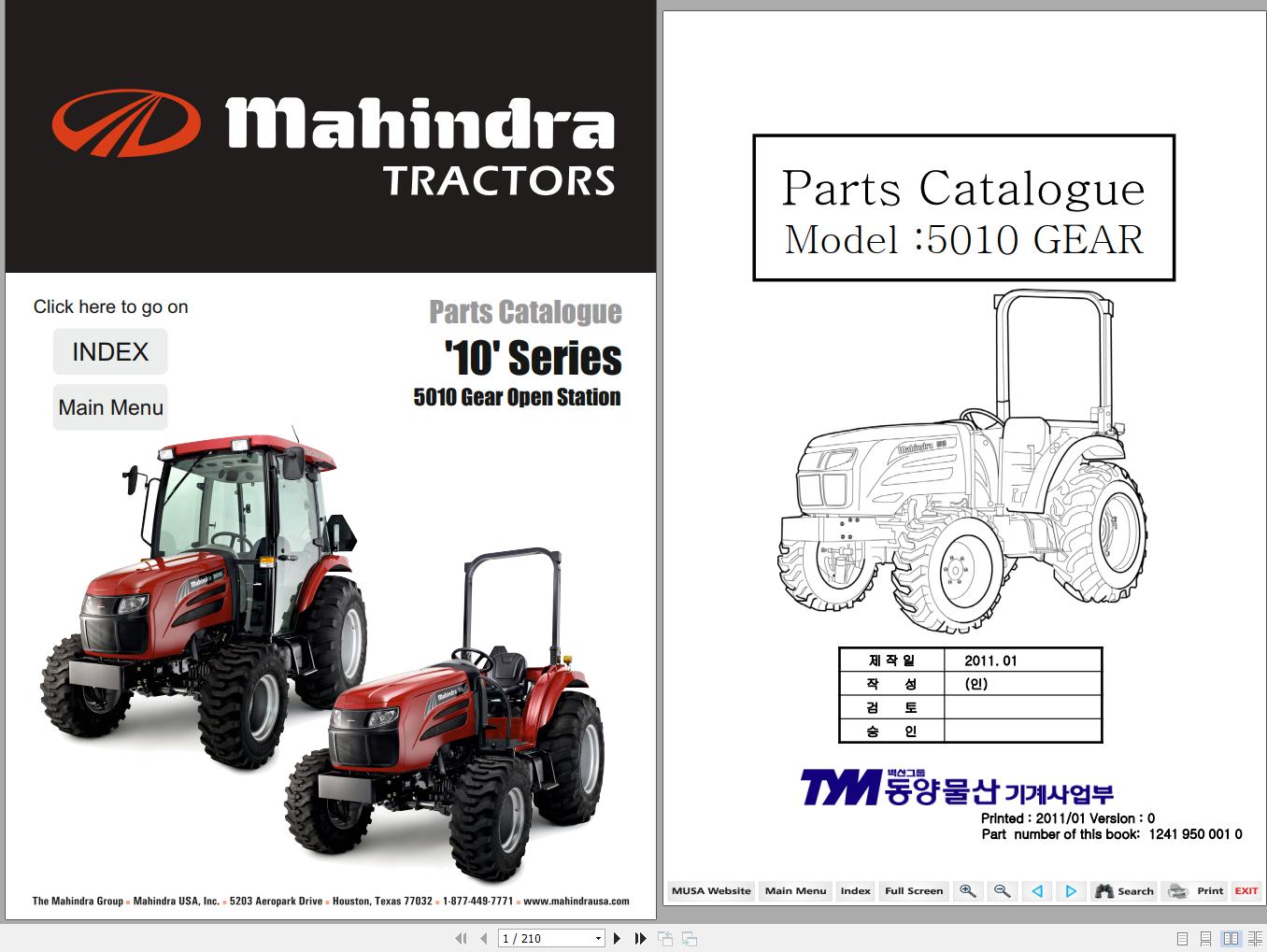 Mahindra Tractor 10 Series 5010 Gear Open Station Parts Catalogue 12419500010 2011 1