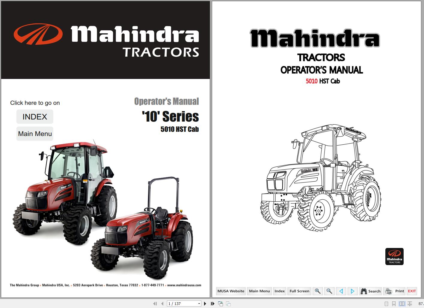 Mahindra Tractor 10 Series 5010 HST Cab Operators Manual 1243 940 001 0 2011 1