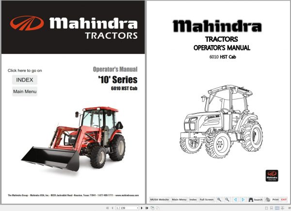 Mahindra Tractor 10 Series 6010 HST Cab Operators Manual 1260 940 001 0 2011 1