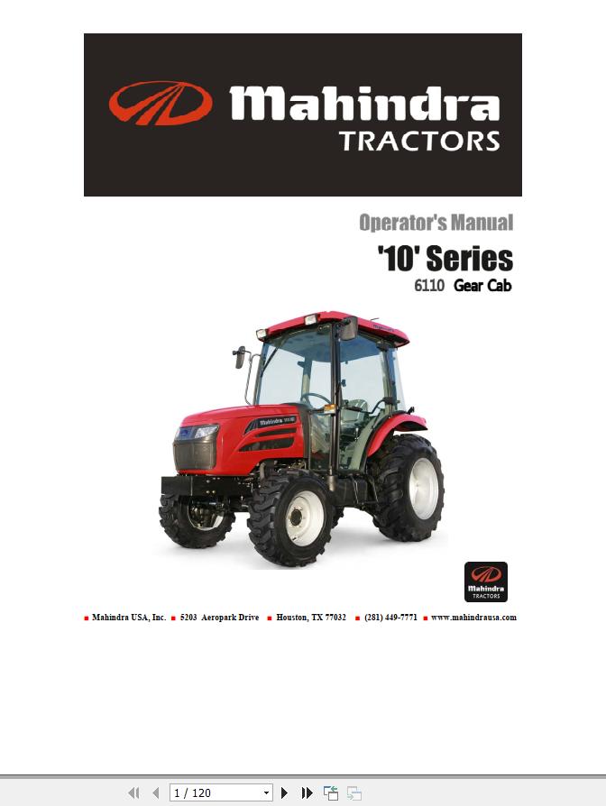 Mahindra Tractor 10 Series 6110 Gear Cab Operators Manual 1261 940 001 0 2012 1