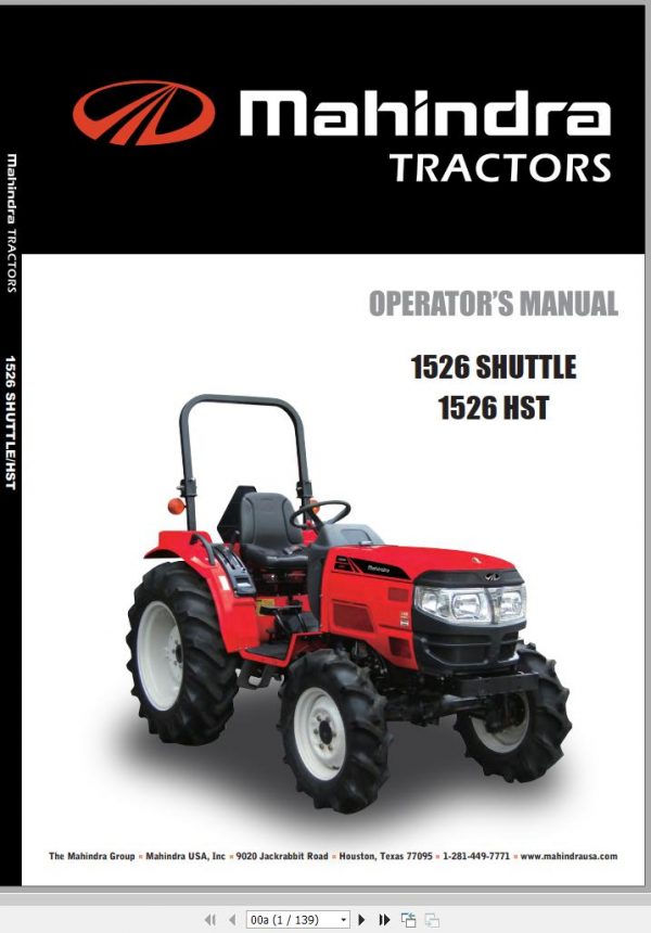 Mahindra Tractor 1526 Shuttle HST Operators Manual 1