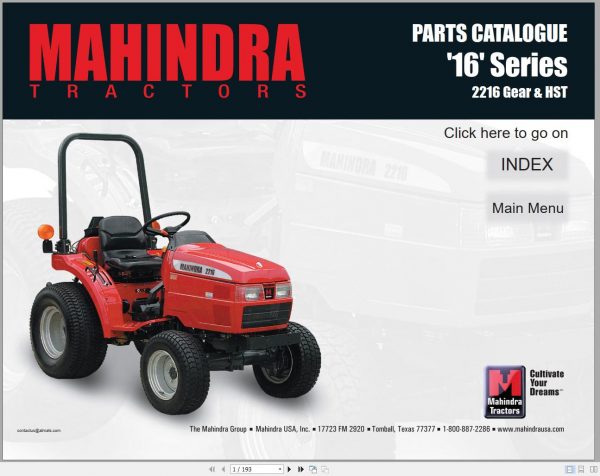 Mahindra Tractor 16 Series 2216 Gear HST Parts Catalogue 1