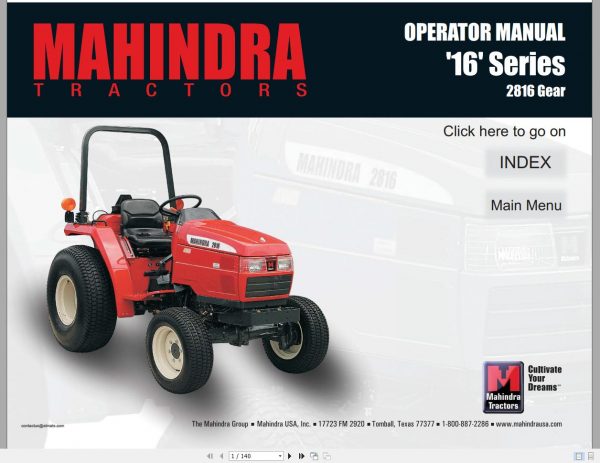 Mahindra Tractor 16 Series 2816 Gear Operators Manual 1