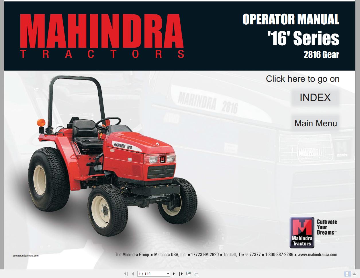 Mahindra Tractor 16 Series 2816 Gear Operators Manual 1