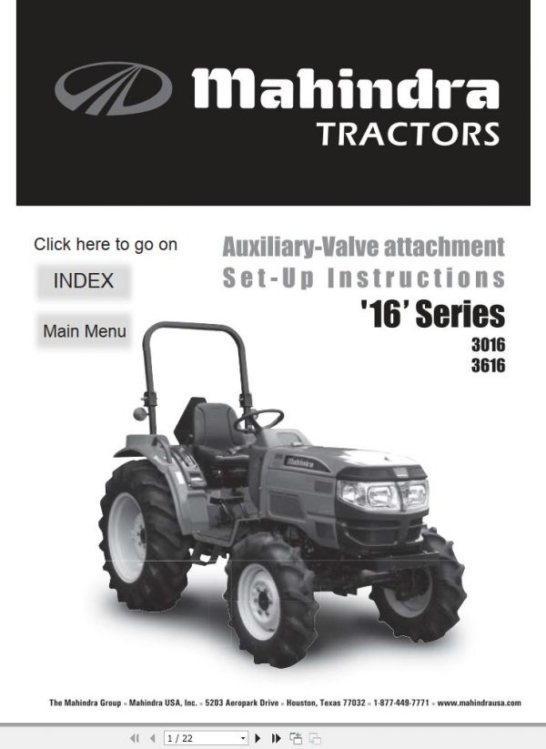 Mahindra Tractor 16 Series 3016 3616 Operators Manual 011007 12150952000 1