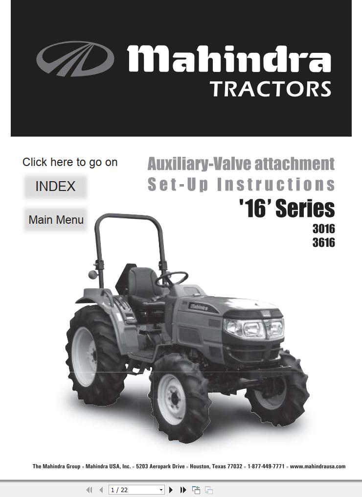 Mahindra Tractor 16 Series 3016 3616 Operators Manual 011007 12150952000 1