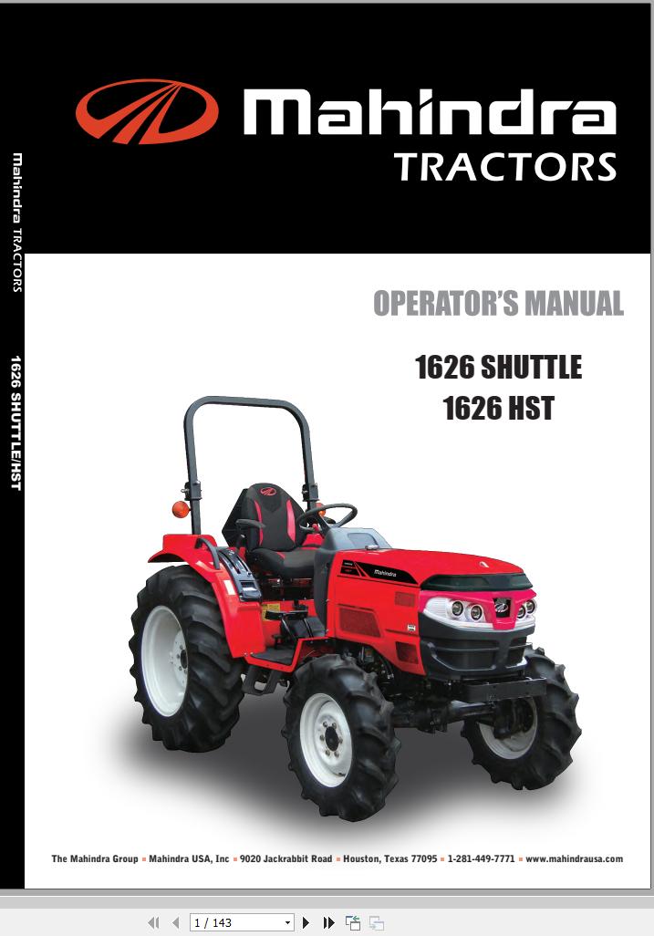 Mahindra Tractor 1626 Shuttle HST Operators Manual 99610 62110 2017 1