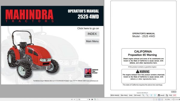 Mahindra Tractor 2525 4WD Operators Manual 1