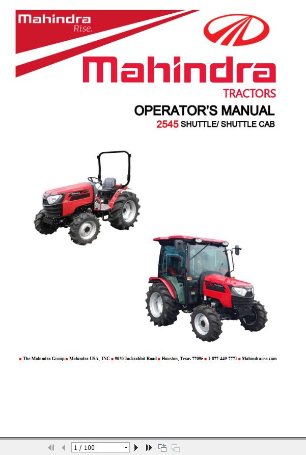 Mahindra Tractor 2545 Shuttle Cab Operators Manual 1263 940 001 1 2016 1
